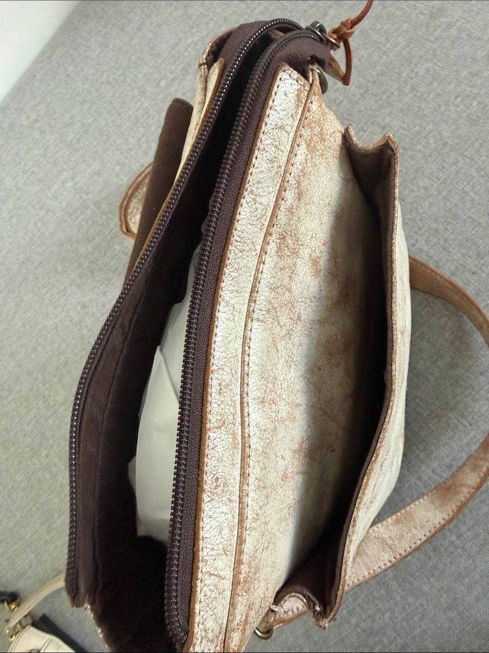 Distressed White Crossbody Bag with Buckle Flap - Picture 9 of 15